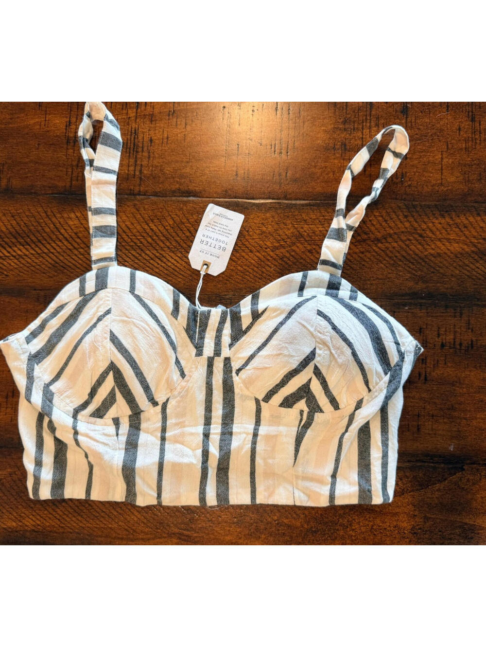 American Eagle Outfitters White and Grey Striped Crop Top - Size Medium